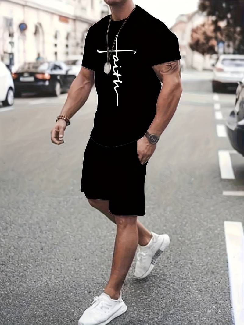 Herre Sommer Sæt T-shirt og Shorts Åndbart Bomuld-4