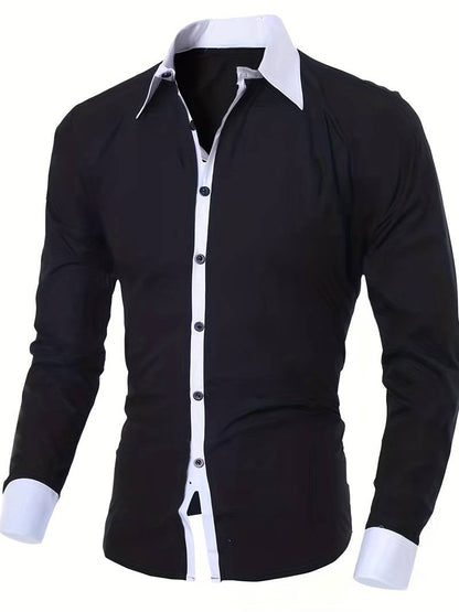 Variant image for Herre Button-Up Skjorte Kontrasterende Design 100% Bomuld-8