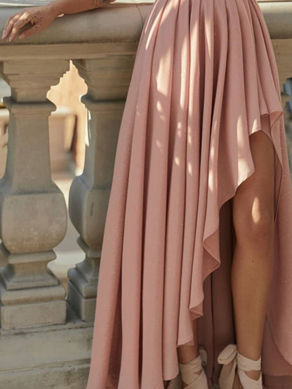 Kvinder Chiffon Kjole Med Én Skulder Elegant Stil-2