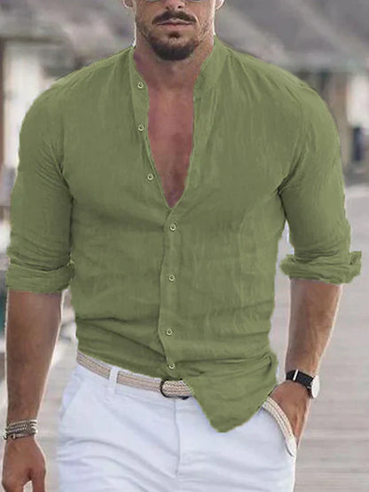 Herre Skjorte Kortærmet 100% Linned Elegant Casual Stil-2