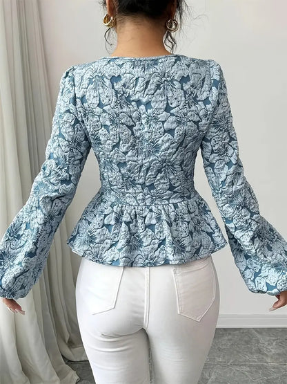 Kvinders Bluse Puffede Ærmer Let Stof Blomsterprint-4
