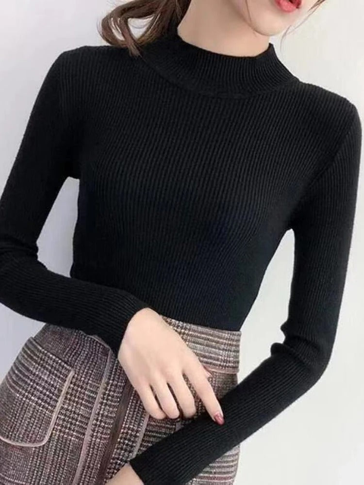 Strikket pullover med mock neck til kvinder