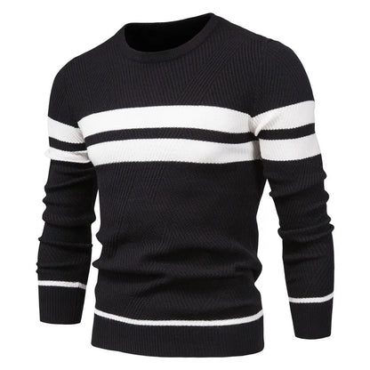 Patchwork-pullover med O-hals til mænd