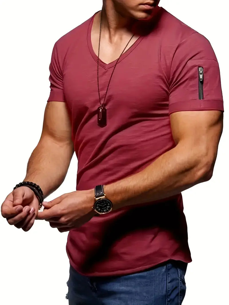 Variant image for Herre T Shirt V-Hals Casual Letvægts 100% Bomuld Hvid T Shirt Mænd-26