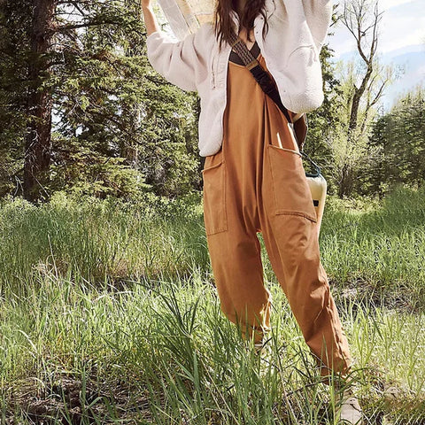 Kvinders Jumpsuit Sort Løs Casual Blødt Strækbart Stof-3