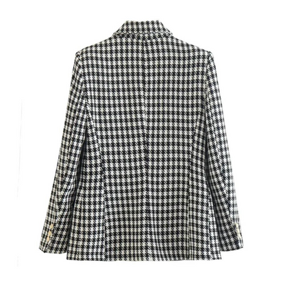Dobbeltradet houndstooth-blazer til kvinder