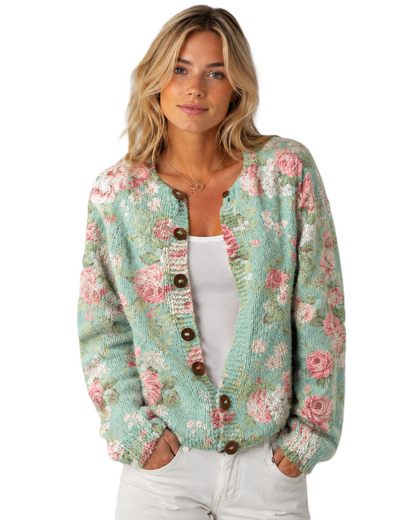Kvinders Blomstercardigan med Knapper