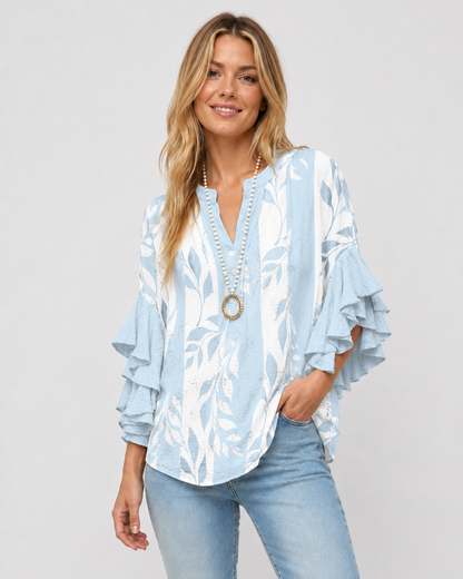 Kvinders Bluse Blomsterprint Flæsede Ærmer Casual