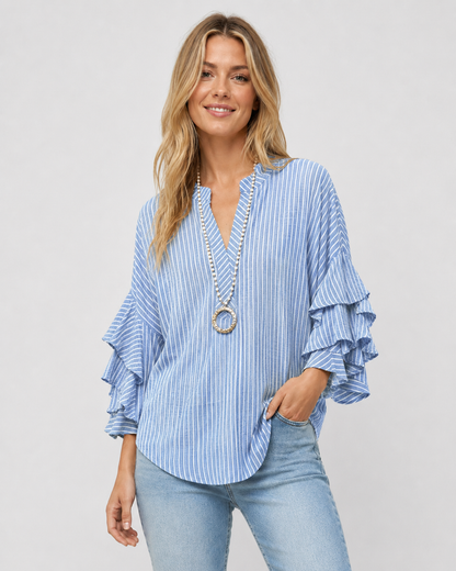 Kvinders Bluse Blomsterprint Flæsede Ærmer Casual