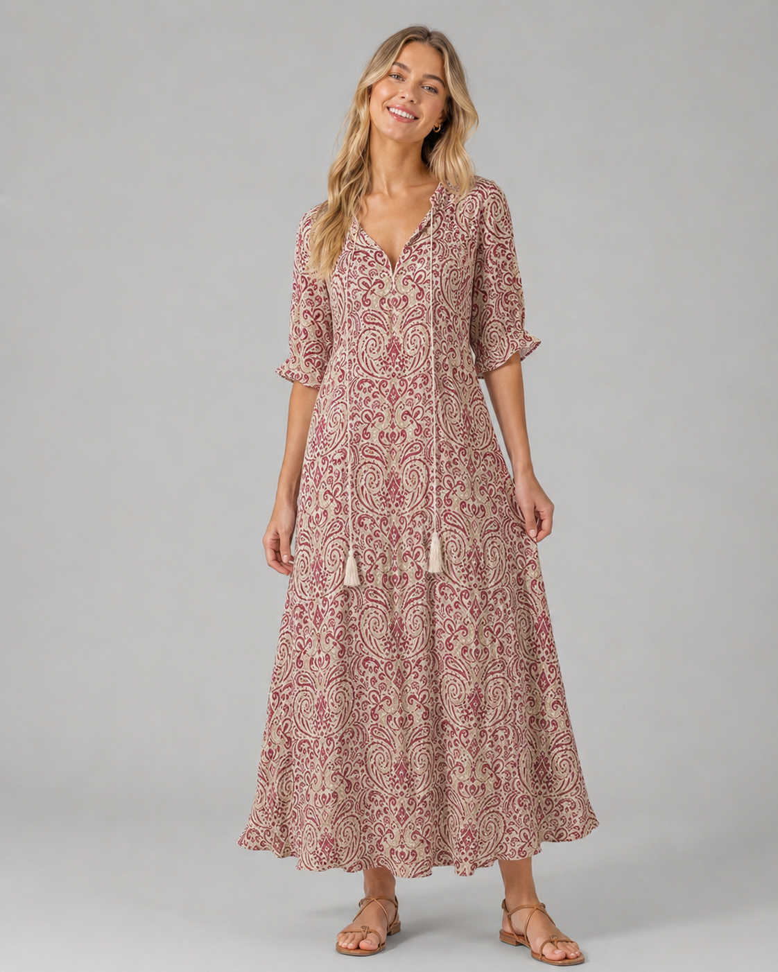 Kvinders Boho Vintage Sommerkjole Med V-Udskæring