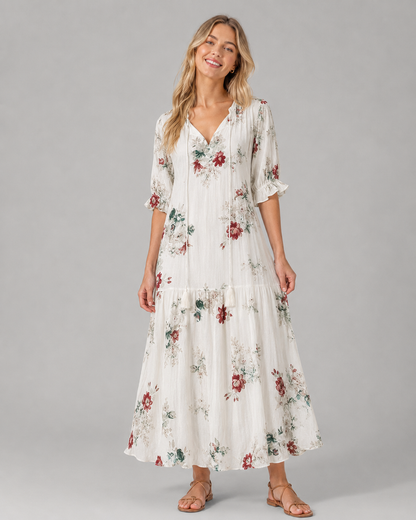 Kvinders Boho Vintage Sommerkjole Med V-Udskæring