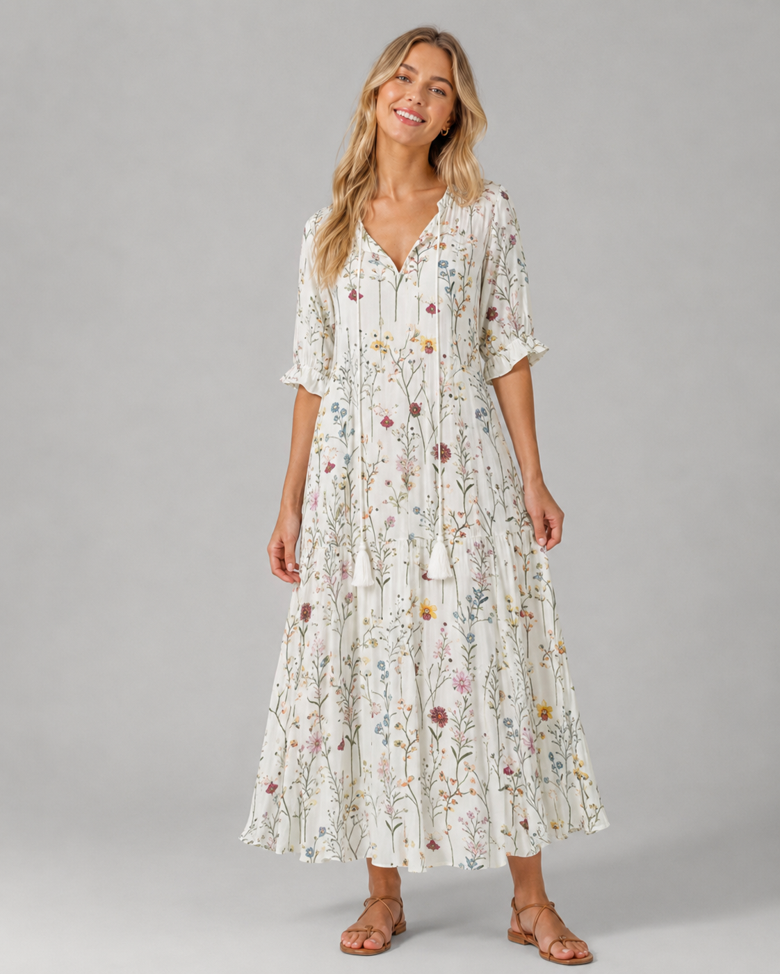 Kvinders Boho Vintage Sommerkjole Med V-Udskæring