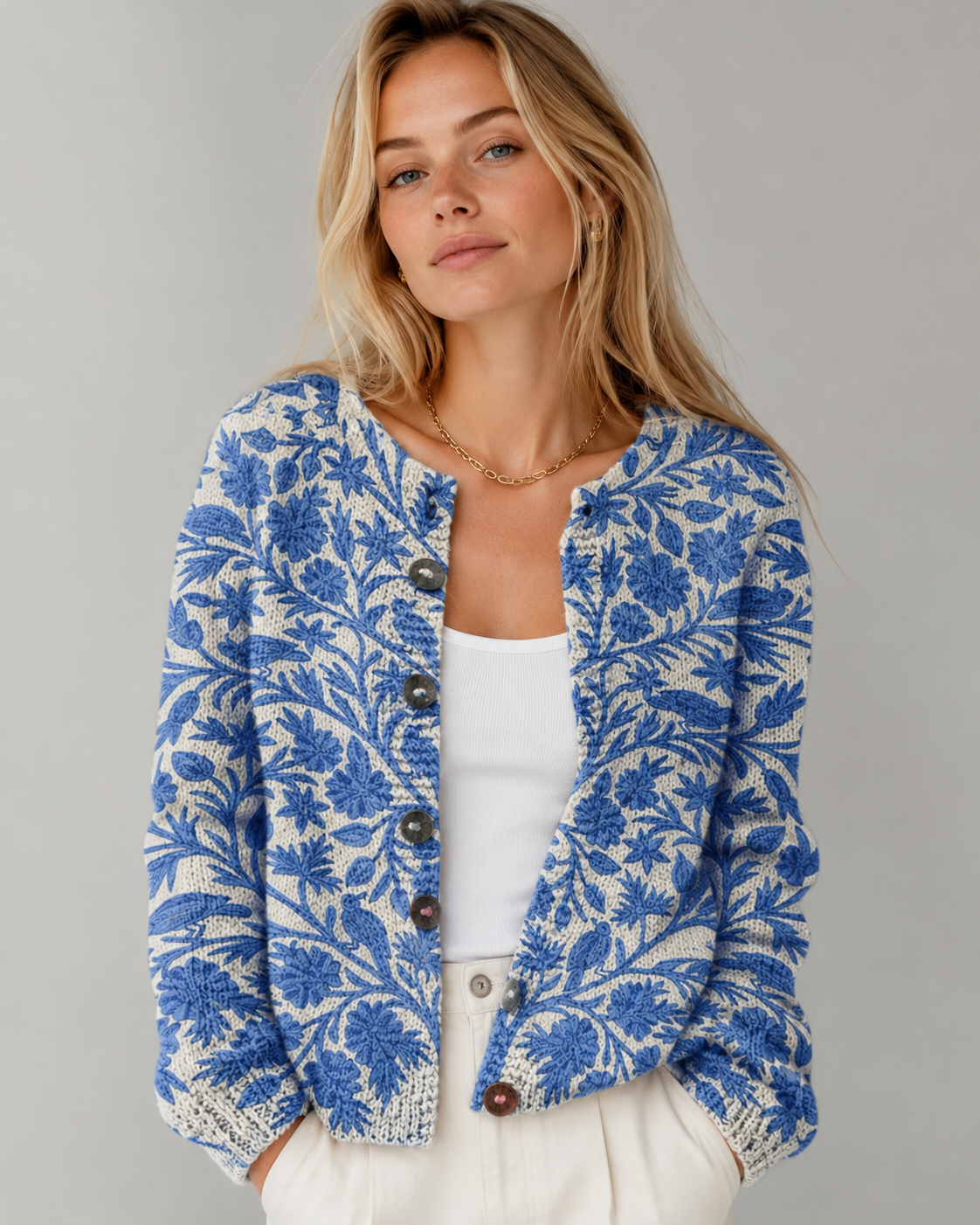 Kvinders Cardigan Blomsterprint Langærmet