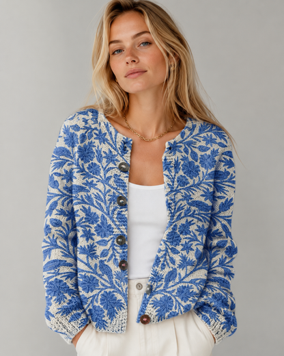 Kvinders Cardigan Blomsterprint Langærmet