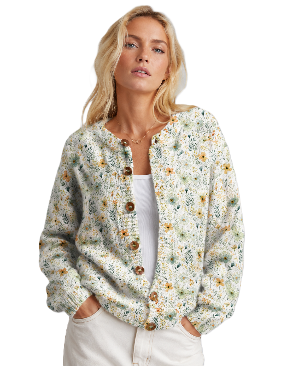 Kvinders Cardigan Blomsterprint Langærmet