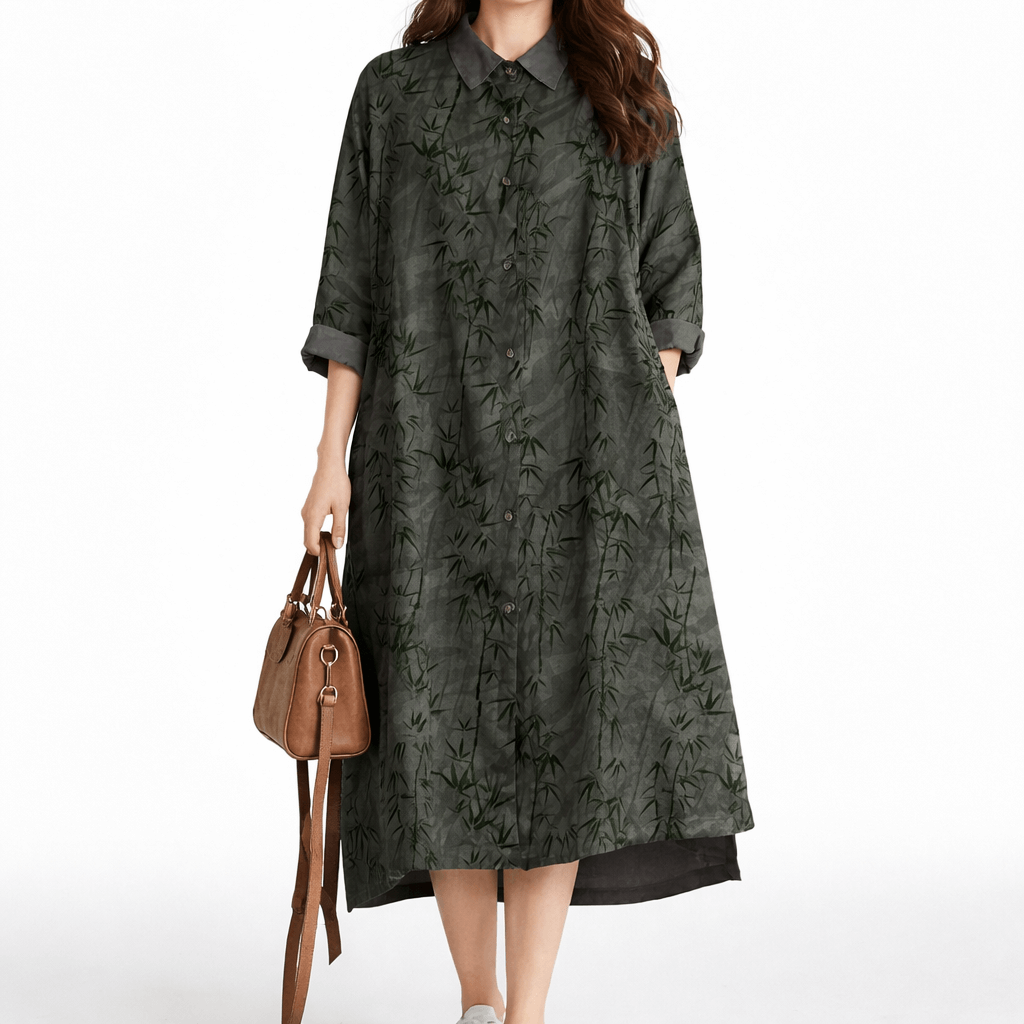 Kvinders Maxi Kjole Linned Oversize Skjortestil