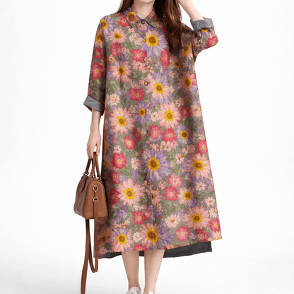 Kvinders Maxi Kjole Linned Oversize Skjortestil