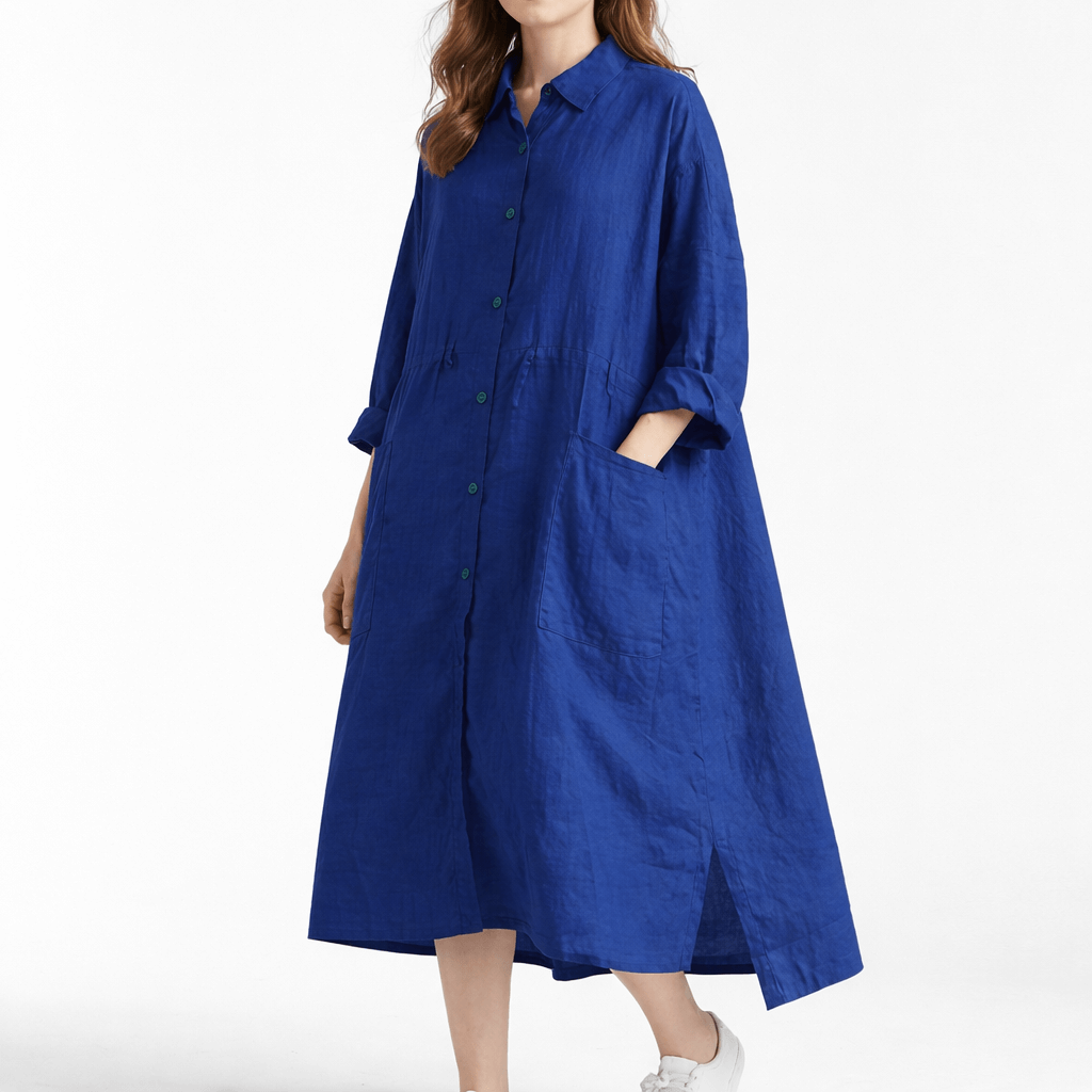 Kvinders Maxi Kjole Linned Oversize Skjortestil