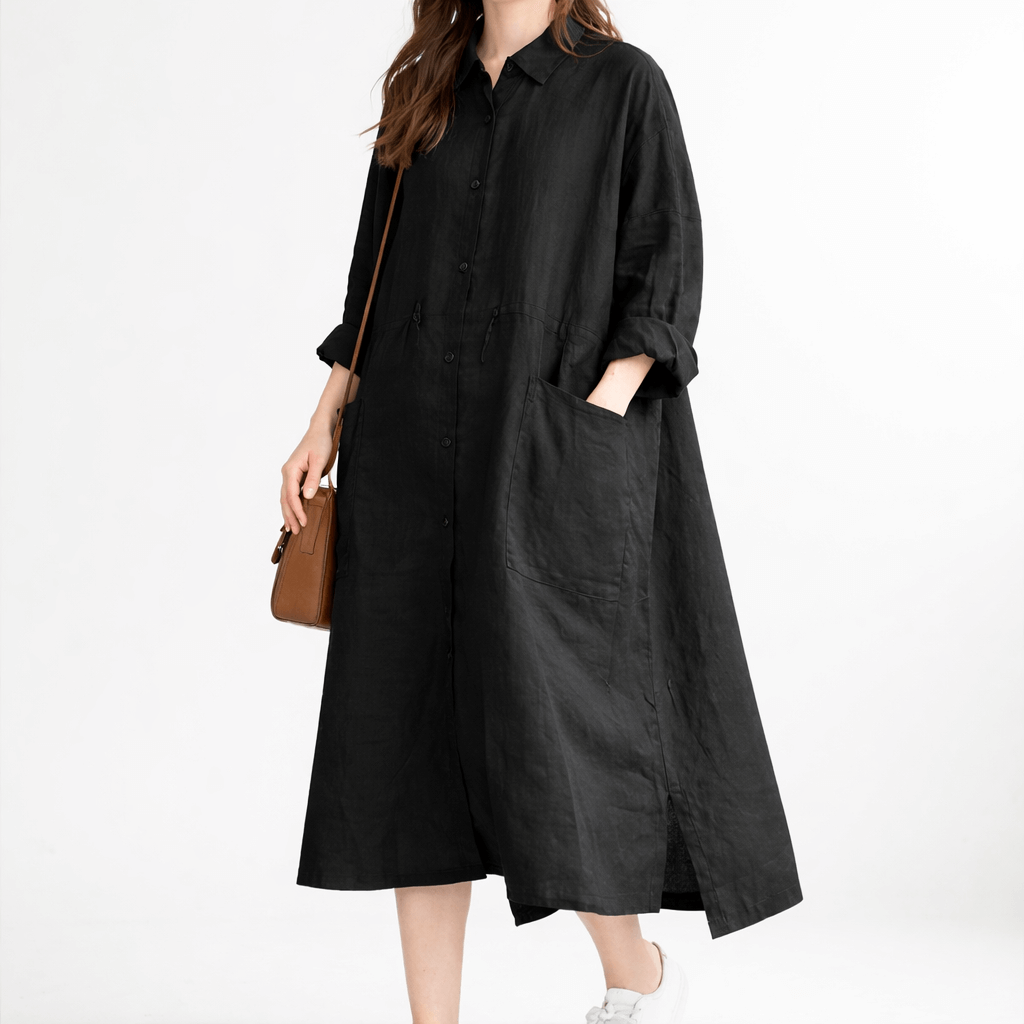 Kvinders Maxi Kjole Linned Oversize Skjortestil