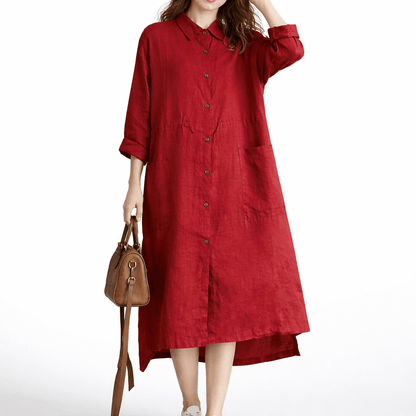 Kvinders Maxi Kjole Linned Oversize Skjortestil