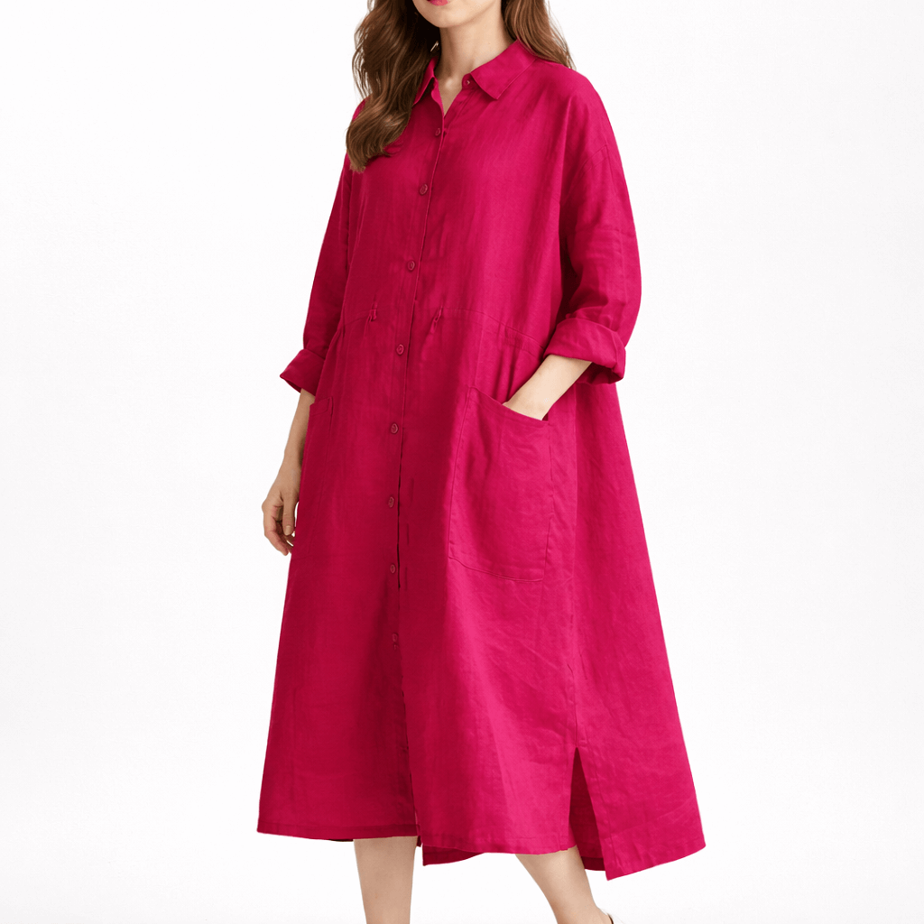 Kvinders Maxi Kjole Linned Oversize Skjortestil