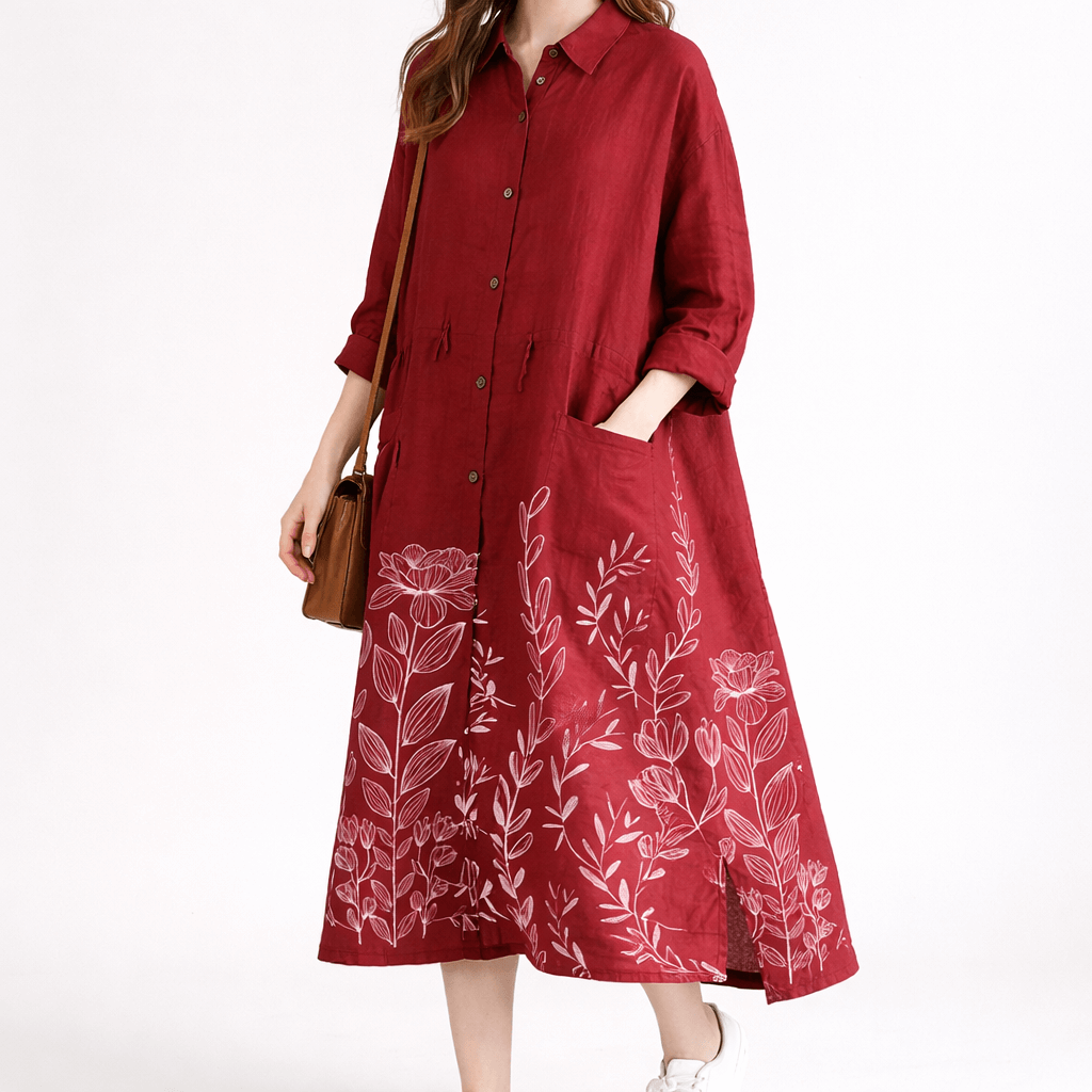 Kvinders Maxi Kjole Linned Oversize Skjortestil