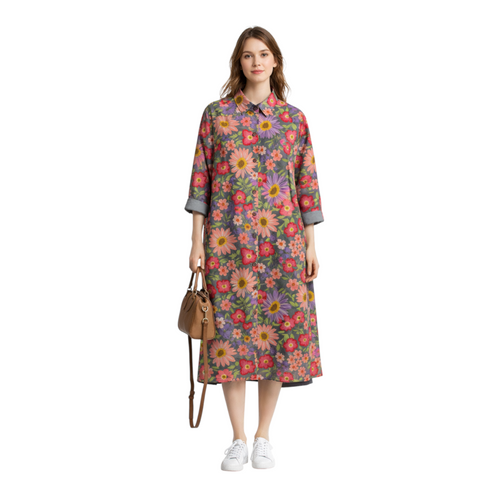 Kvinders Maxi Kjole Linned Oversize Skjortestil