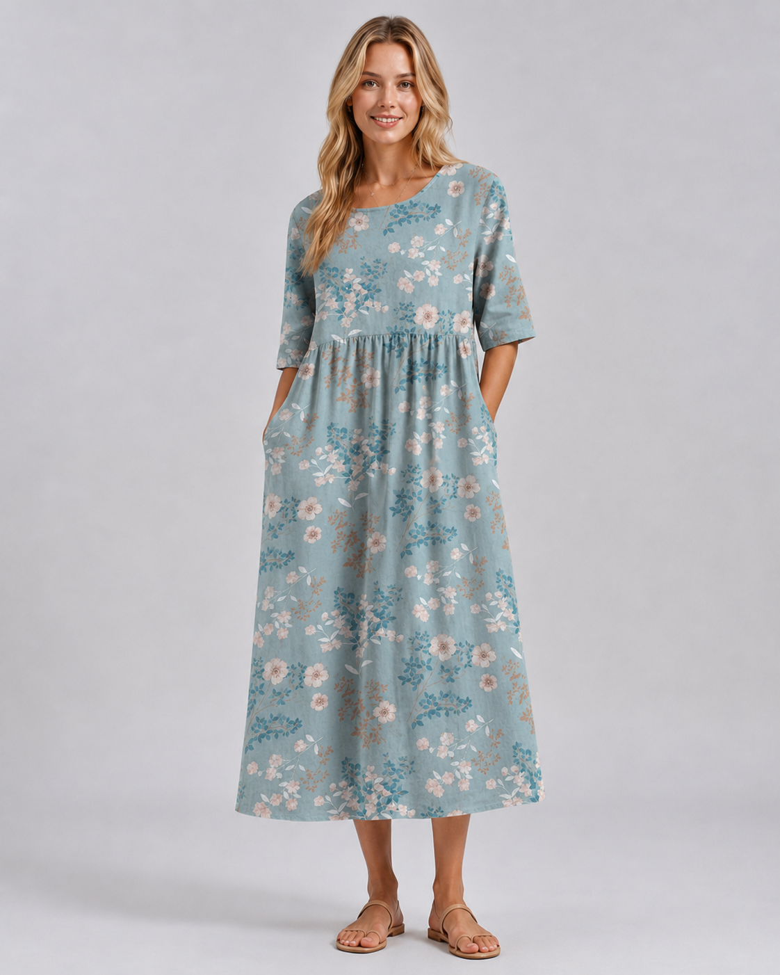 Kvinders Midi Kjole Blomstret Afslappet Stil