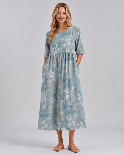 Kvinders Midi Kjole Blomstret Afslappet Stil