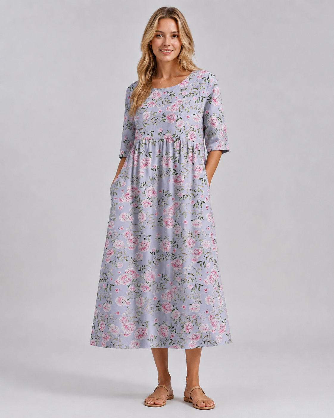 Kvinders Midi Kjole Blomstret Afslappet Stil