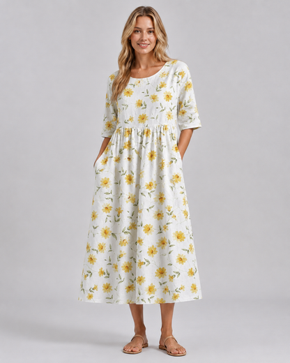 Kvinders Midi Kjole Blomstret Afslappet Stil