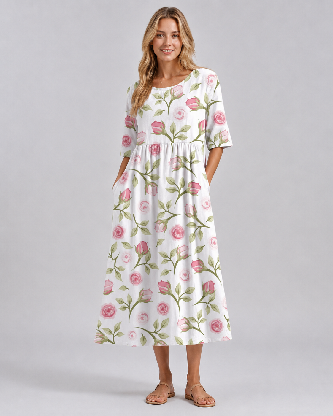 Kvinders Midi Kjole Blomstret Afslappet Stil