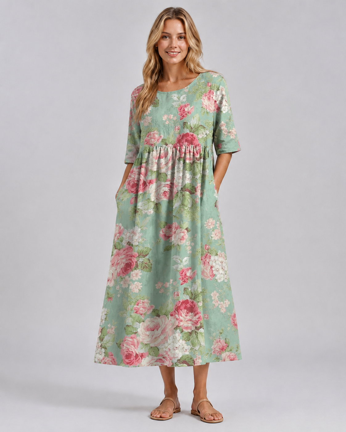 Kvinders Midi Kjole Blomstret Afslappet Stil