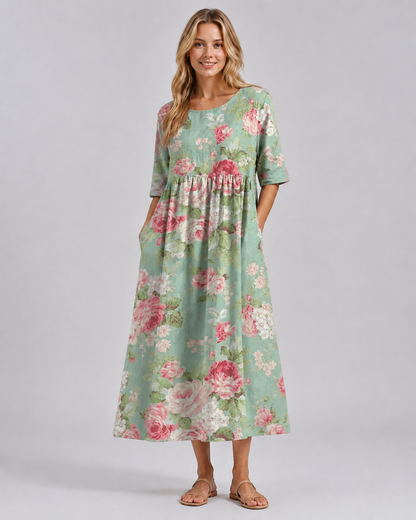 Kvinders Midi Kjole Blomstret Afslappet Stil