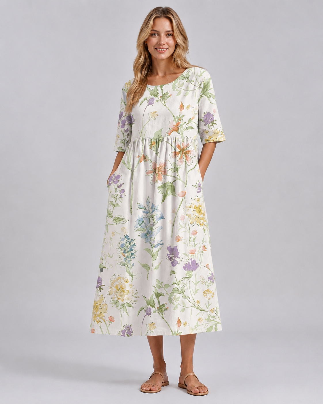 Kvinders Midi Kjole Blomstret Afslappet Stil