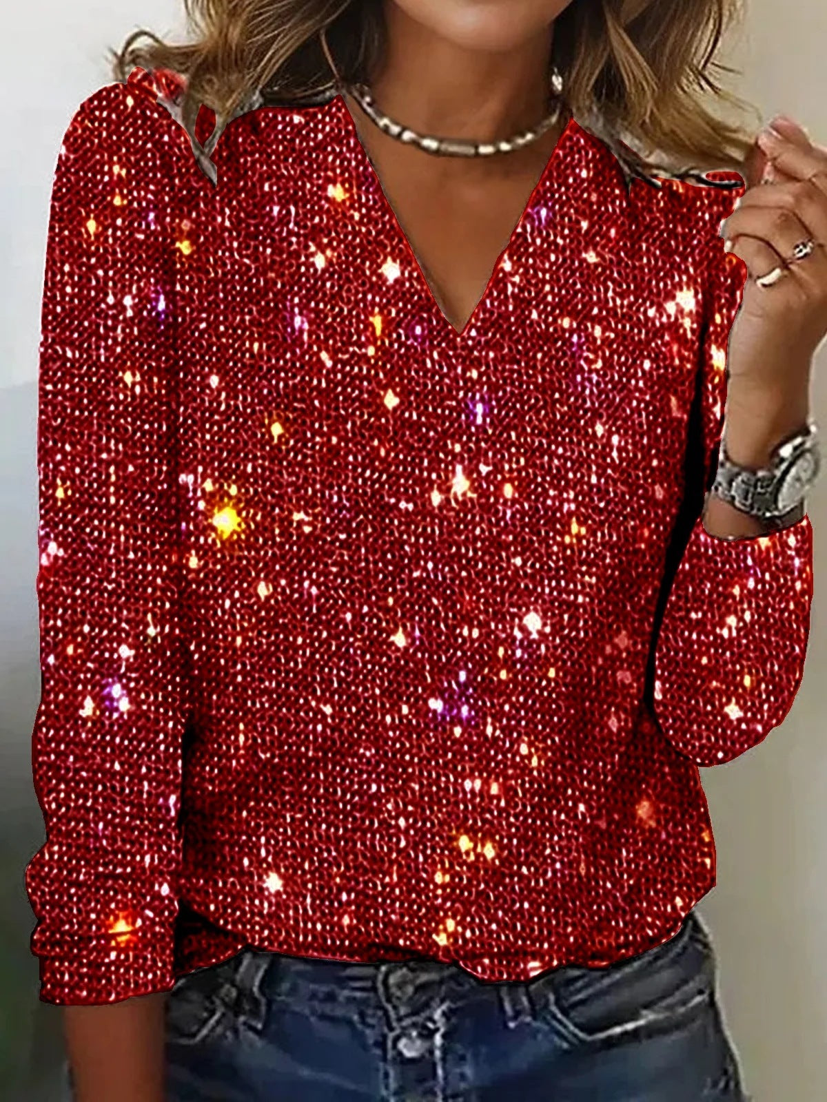 Kvinders One Shoulder Sequin Festtop