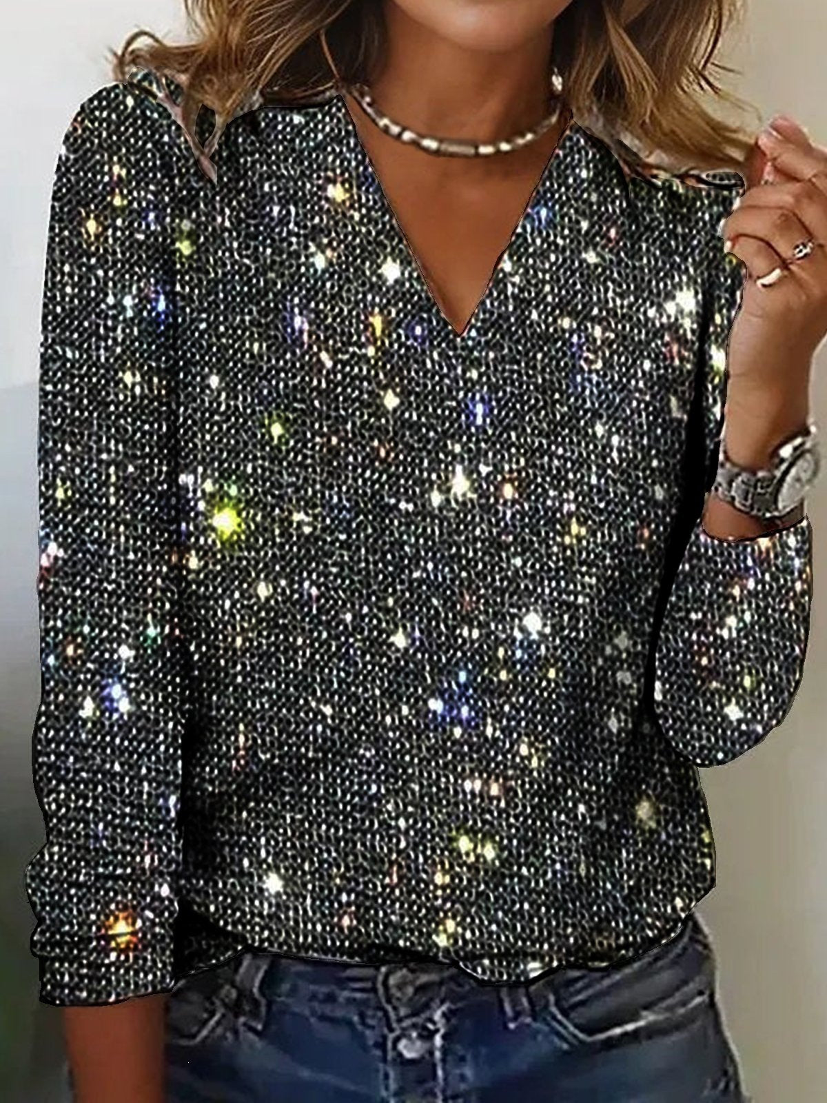 Kvinders One Shoulder Sequin Festtop