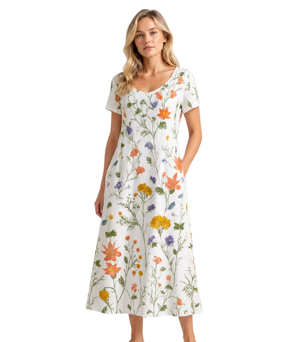 Kvinders Sommerkjole Korte Ærmer Blomsterprint Let Blandingstof