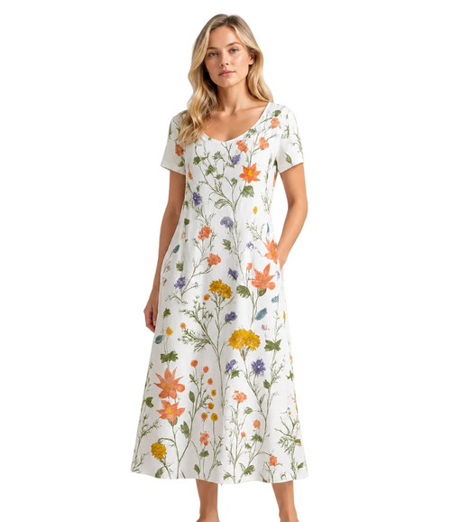 Kvinders Sommerkjole Korte Ærmer Blomsterprint Let Blandingstof