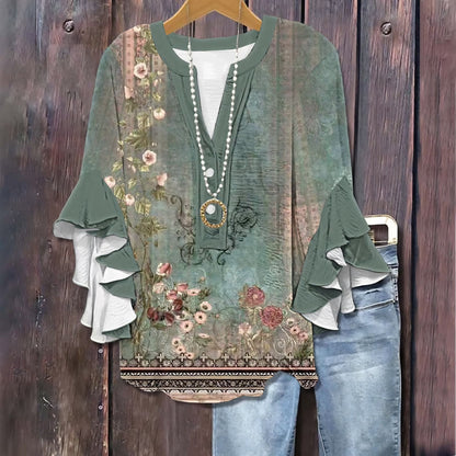Dame T-shirt med Blomsterdesign