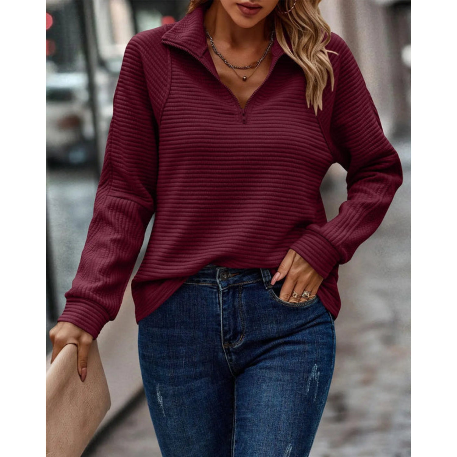 Kvinders V-hals Sweater i Blød Bomulds- og Silke Blanding 6