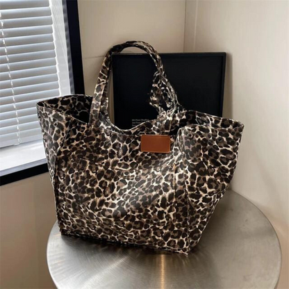 Overdimensioneret skuldertaske med leopardprint