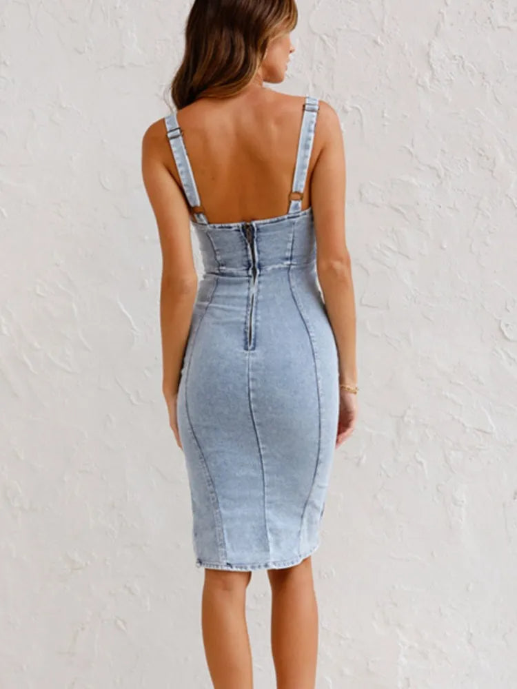 Kvinders Jeanskjole Justerbare Remme Denim-6