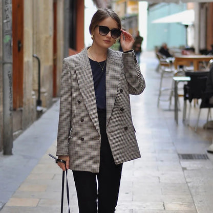 Vintage plaid blazerfrakke til kvinder