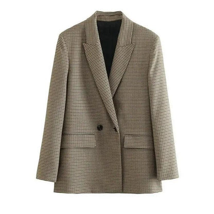 Vintage plaid blazerfrakke til kvinder