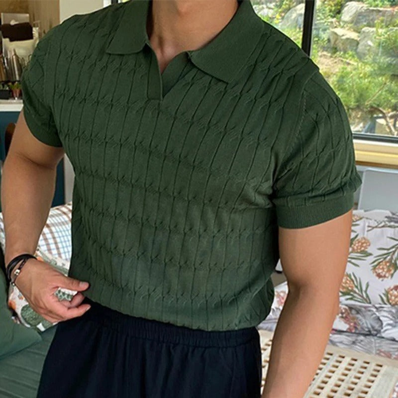Strikket jacquard-poloshirt til mænd