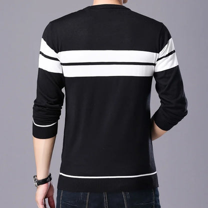 Patchwork-pullover med O-hals til mænd