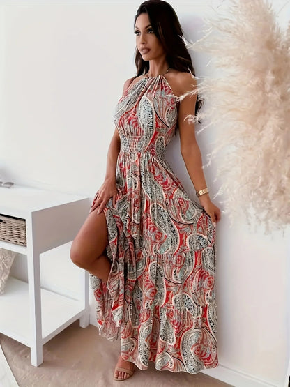 Vintage Boho Print Halter Dress til kvinder