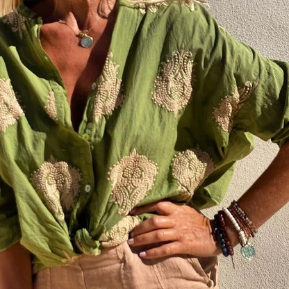 Kvinders Bluse Trendy Design og Bomuldsblanding