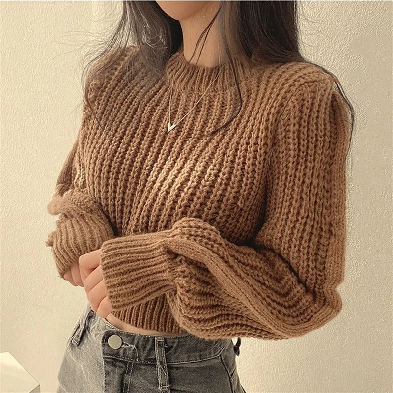 Løs vintage-strikket sweater til kvinder